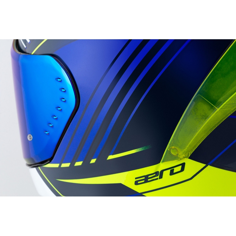 Cassida Aero Drome Integral-Motorradhelm blau-fluo gelb-hellblau-weiß