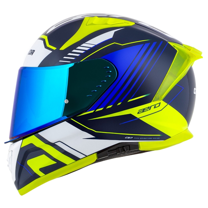 Cassida Aero Drome Integral-Motorradhelm blau-fluo gelb-hellblau-weiß