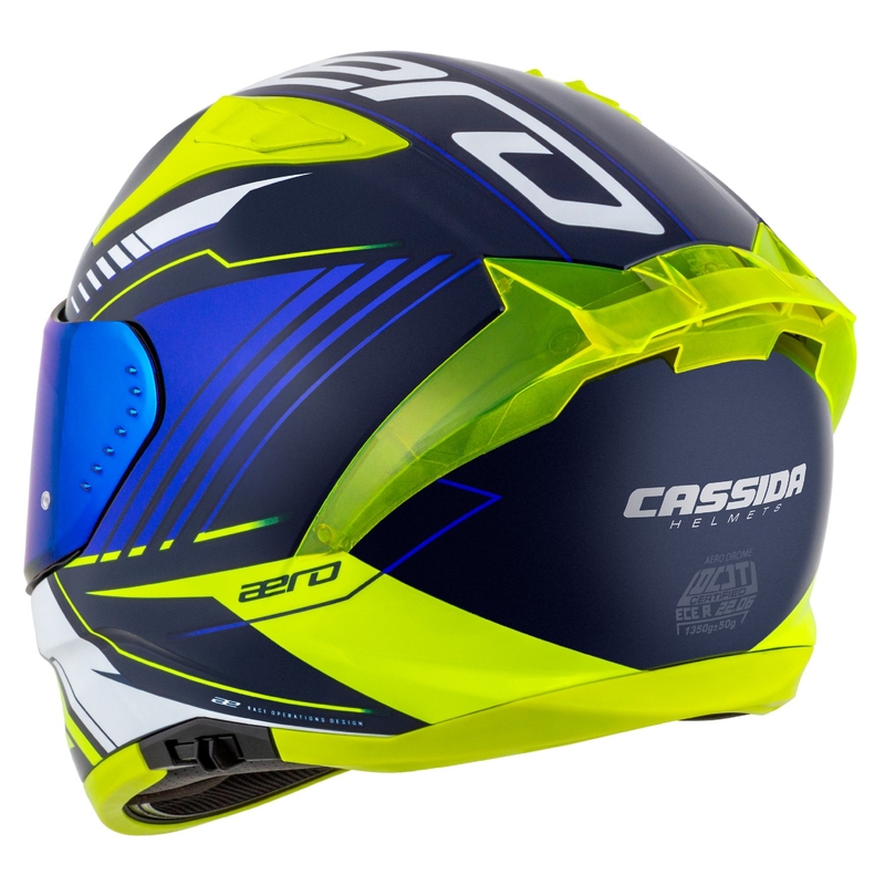Cassida Aero Drome Integral-Motorradhelm blau-fluo gelb-hellblau-weiß