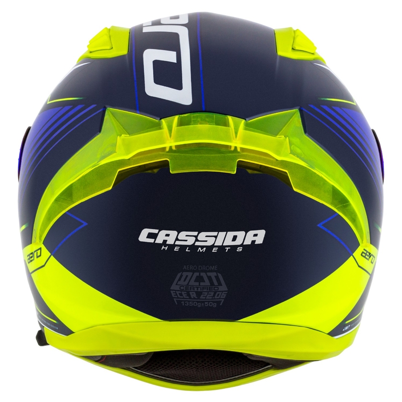 Cassida Aero Drome Integral-Motorradhelm blau-fluo gelb-hellblau-weiß