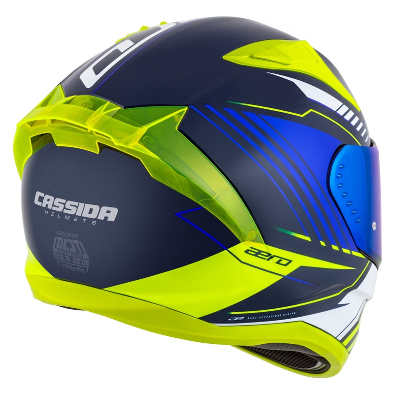 Cassida Aero Drome Integral-Motorradhelm blau-fluo gelb-hellblau-weiß