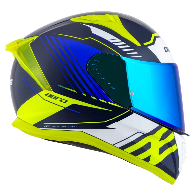 Cassida Aero Drome Integral-Motorradhelm blau-fluo gelb-hellblau-weiß