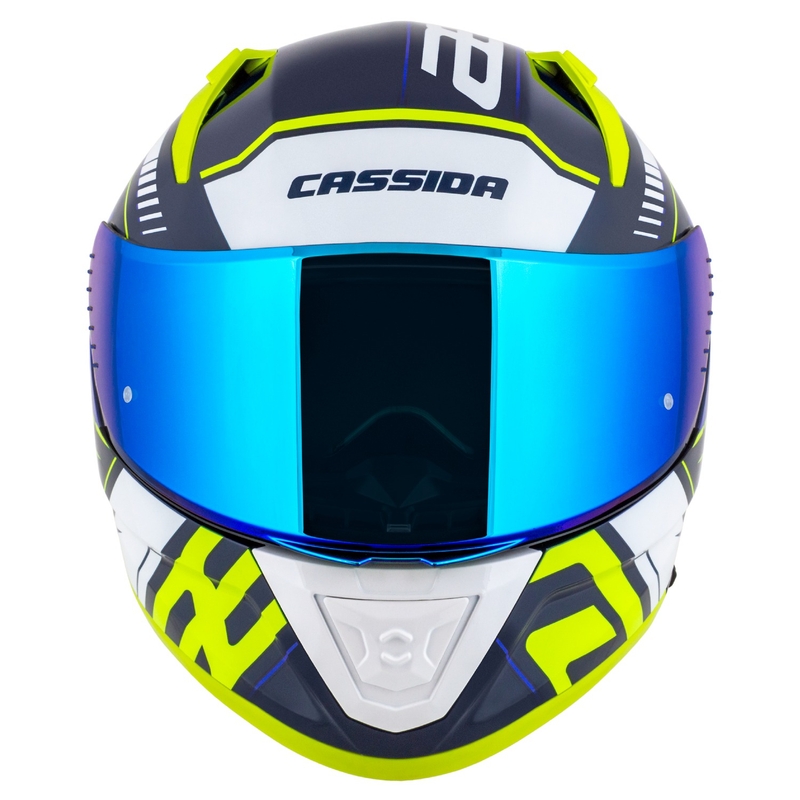 Cassida Aero Drome Integral-Motorradhelm blau-fluo gelb-hellblau-weiß