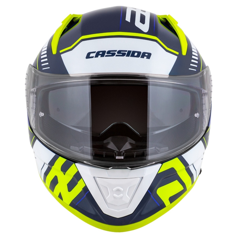 Cassida Aero Drome Integral-Motorradhelm blau-fluo gelb-hellblau-weiß