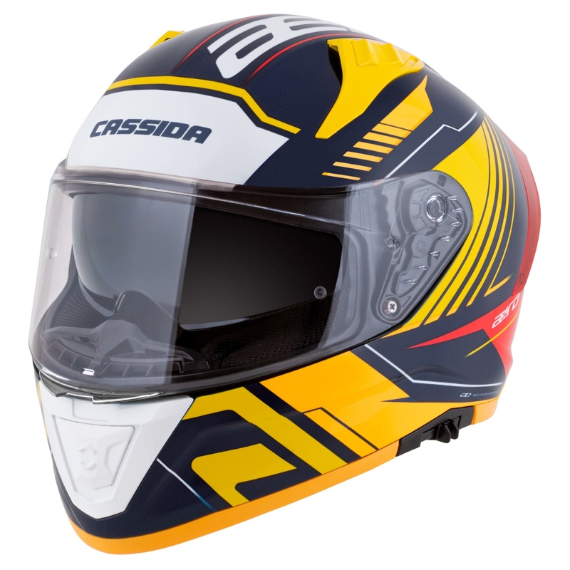 Integraler Motorradhelm Cassida Aero Drome Blau-Fluo-Gelb-Orange-Rot-Hellblau-Weiß