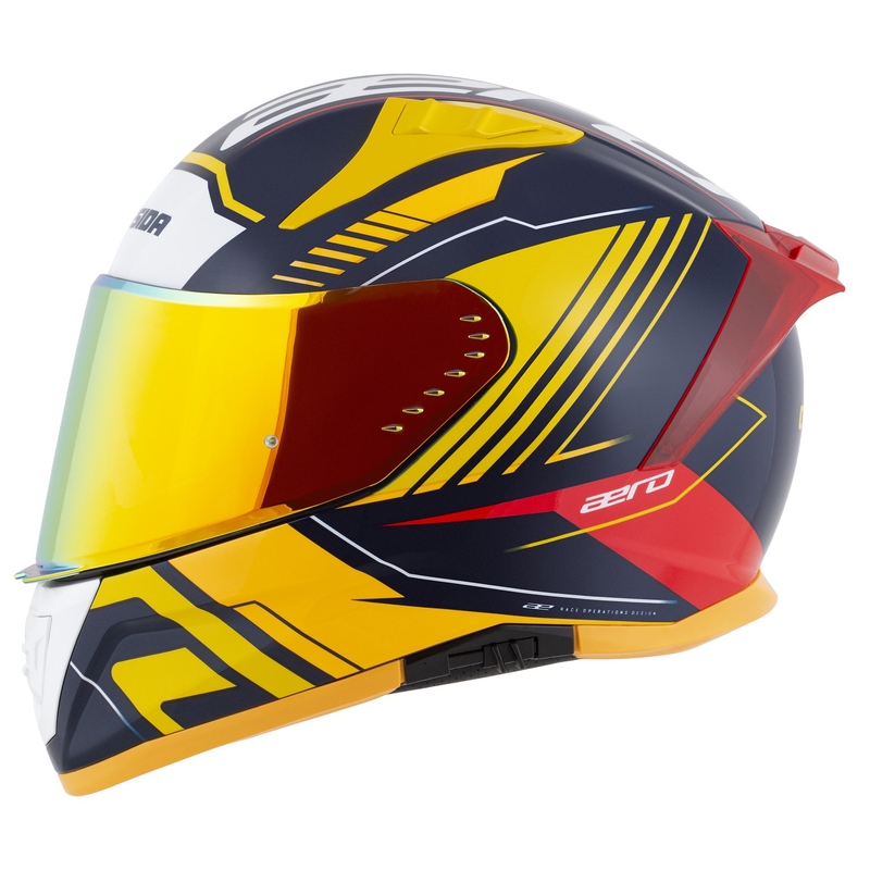 Integraler Motorradhelm Cassida Aero Drome Blau-Fluo-Gelb-Orange-Rot-Hellblau-Weiß