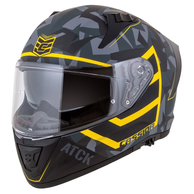 Integrierter Motorradhelm Cassida Aero camo grau-schwarz-fluo gelb