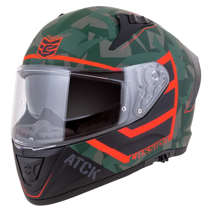Integrierter Motorradhelm Cassida Aero ATCK camo grün-schwarz-grau-orange
