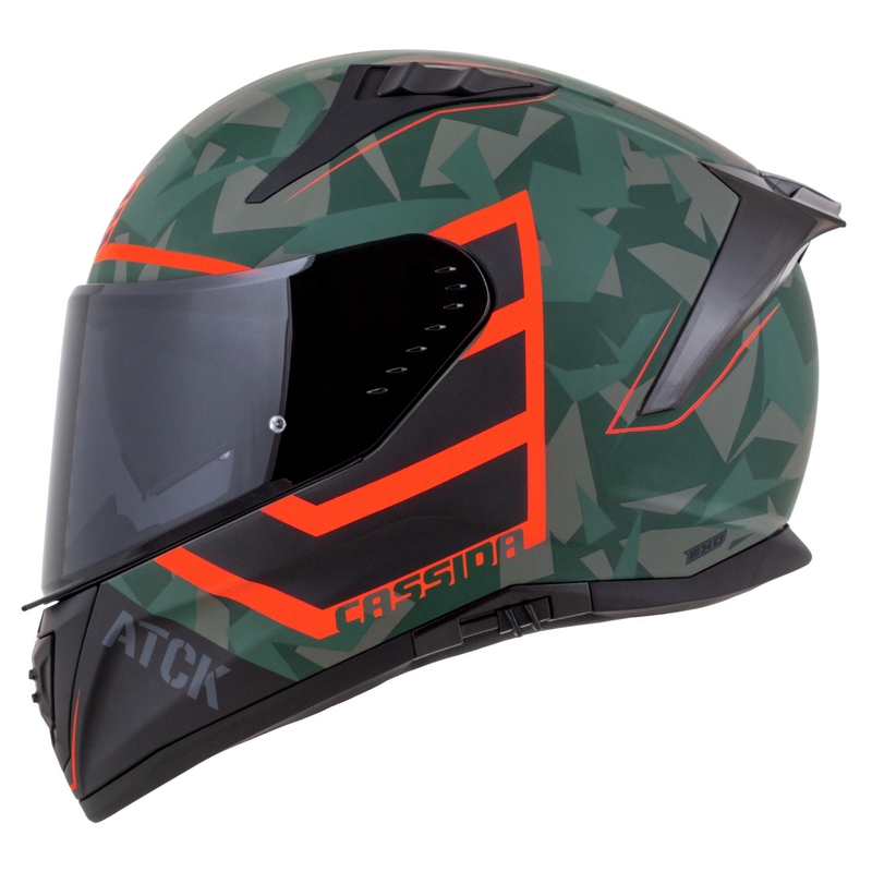 Integrierter Motorradhelm Cassida Aero ATCK camo grün-schwarz-grau-orange