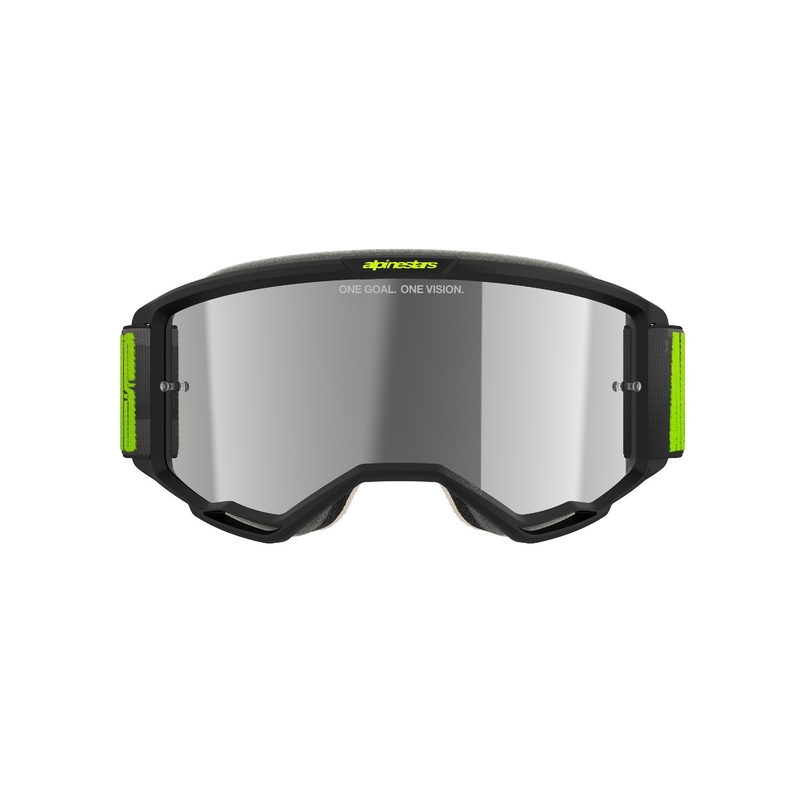 Motocross-Brille Alpinestars Vision 5 Hollow grau-fluo gelb mit verspiegeltem silbernem Plexiglas