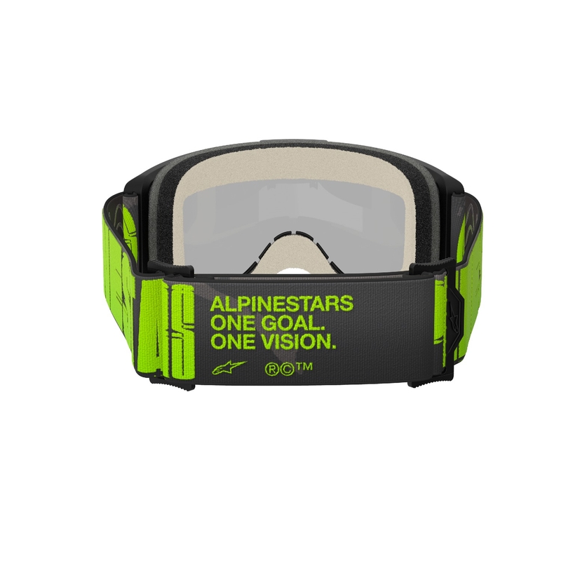 Motocross-Brille Alpinestars Vision 5 Hollow grau-fluo gelb mit verspiegeltem silbernem Plexiglas