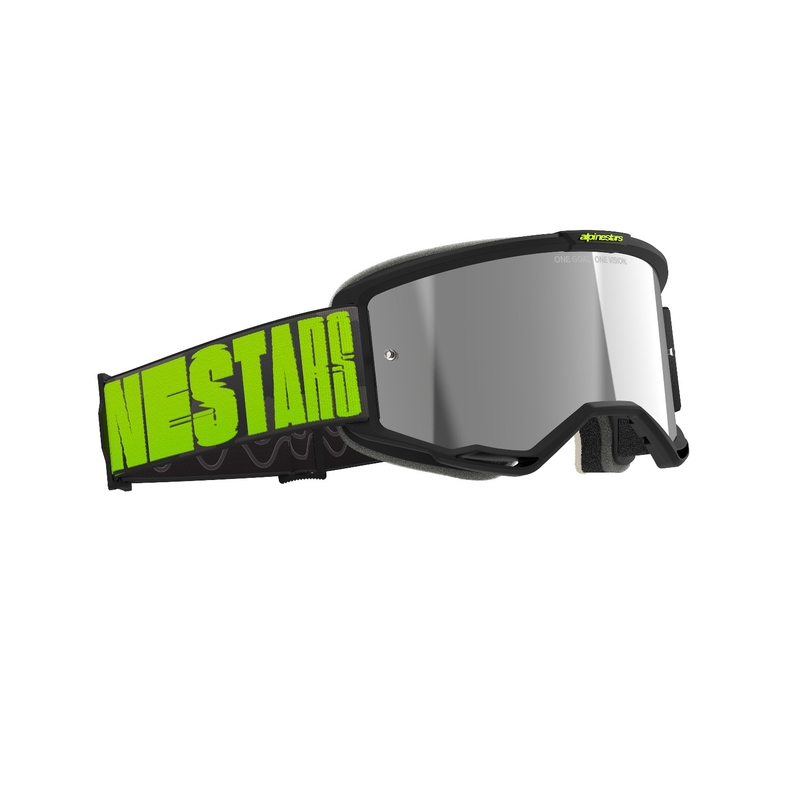 Motocross-Brille Alpinestars Vision 5 Hollow grau-fluo gelb mit verspiegeltem silbernem Plexiglas