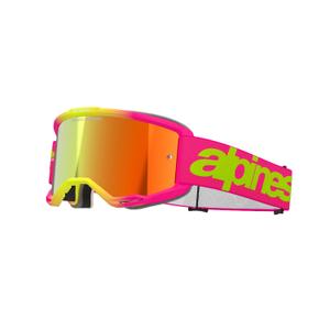 Alpinestars Vision 5 Wordmark Motocross-Brille in Pink-Fluo-Gelb mit verspiegeltem rotem Plexiglas