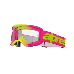 Motocross-Brille Alpinestars Vision 5 Wordmark Pink-Fluo-Gelb mit klarem Plexiglas