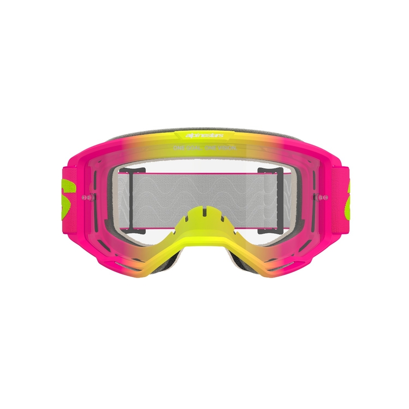 Motocross-Brille Alpinestars Vision 5 Wordmark Pink-Fluo-Gelb mit klarem Plexiglas