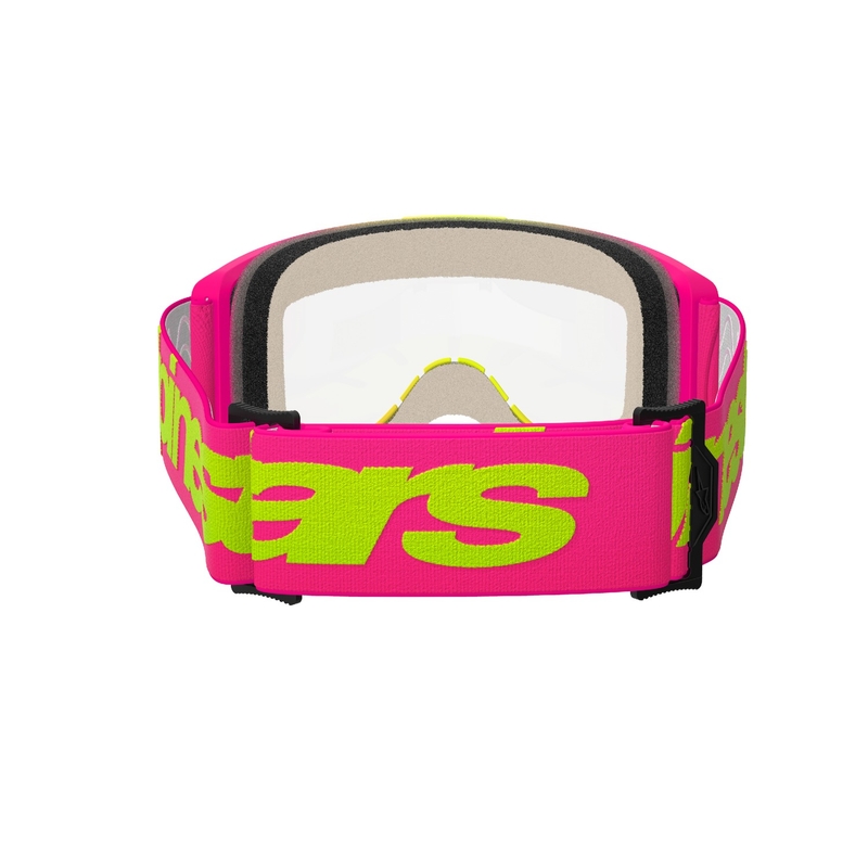 Motocross-Brille Alpinestars Vision 5 Wordmark Pink-Fluo-Gelb mit klarem Plexiglas