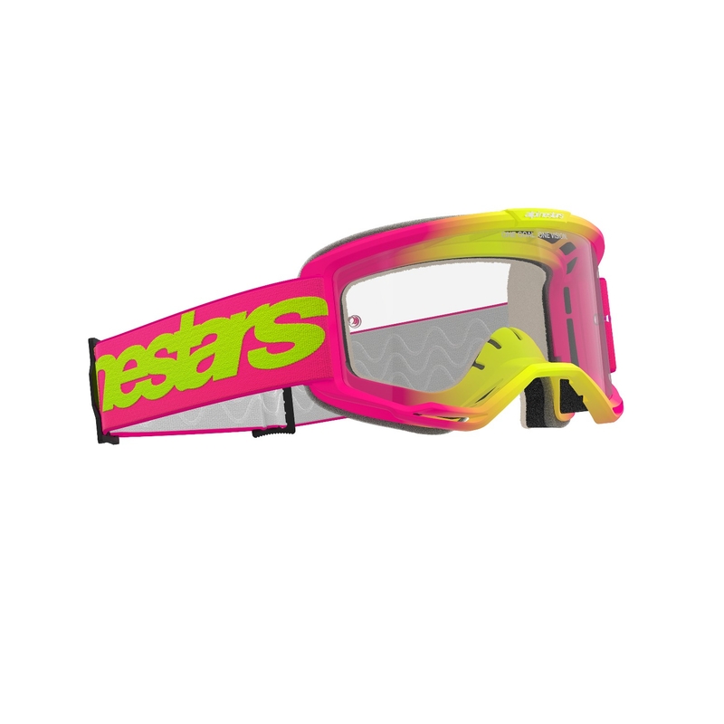 Motocross-Brille Alpinestars Vision 5 Wordmark Pink-Fluo-Gelb mit klarem Plexiglas