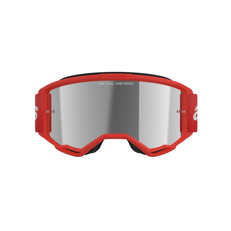 Alpinestars Vision 3 Wordmark rote Motocross-Brille mit silbernem Plexiglas