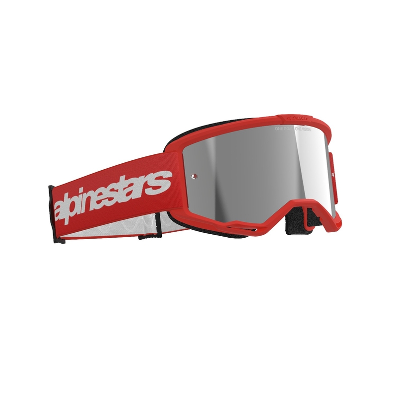 Alpinestars Vision 3 Wordmark rote Motocross-Brille mit silbernem Plexiglas
