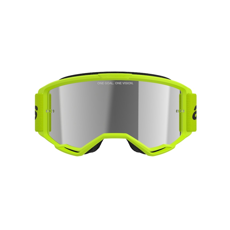 Motocross-Brille Alpinestars Vision 3 Wordmark fluo gelb mit reflektierendem silbernem Plexiglas