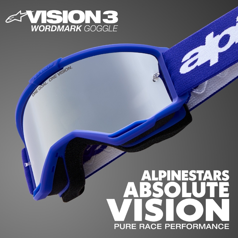 Alpinestars Vision 3 Wordmark Blue Motocross-Brille mit verspiegelten silbernen Gläsern