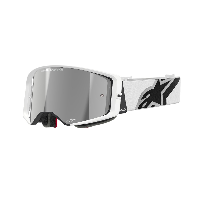 Alpinestars Supertech Corp Weiße Motocross-Brille mit verspiegelten silbernen Gläsern
