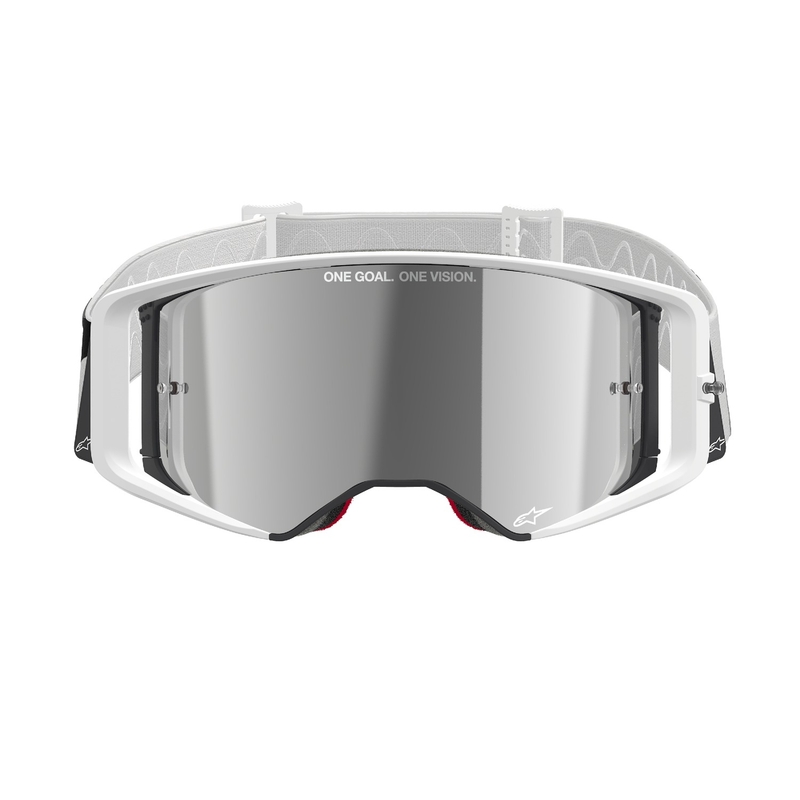 Alpinestars Supertech Corp Weiße Motocross-Brille mit verspiegelten silbernen Gläsern