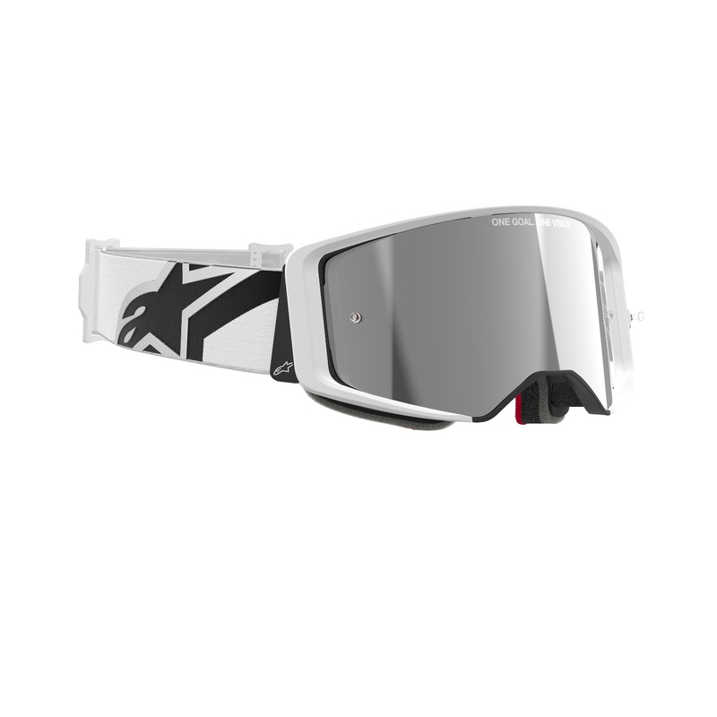 Alpinestars Supertech Corp Weiße Motocross-Brille mit verspiegelten silbernen Gläsern