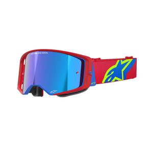 Alpinestars Supertech Corp rot-blaue Motocross-Brille mit verspiegelten silbernen Gläsern