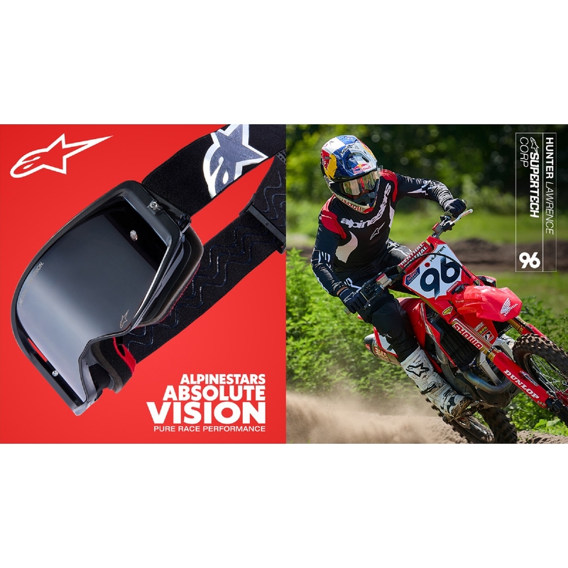 Alpinestars Supertech Corp rot-blaue Motocross-Brille mit verspiegelten silbernen Gläsern