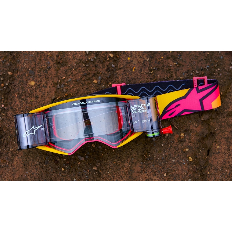Alpinestars Supertech Corp rot-blaue Motocross-Brille mit verspiegelten silbernen Gläsern