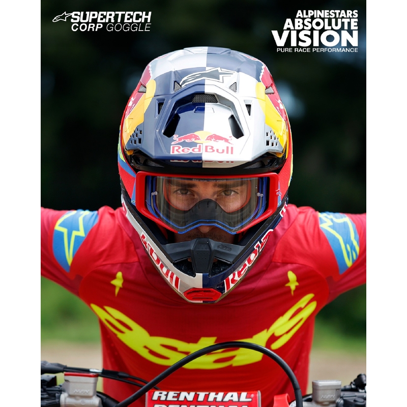 Alpinestars Supertech Corp rot-blaue Motocross-Brille mit verspiegelten silbernen Gläsern