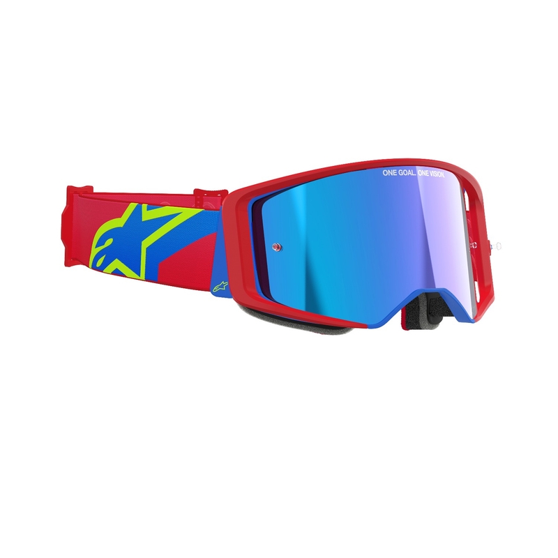 Alpinestars Supertech Corp rot-blaue Motocross-Brille mit verspiegelten silbernen Gläsern