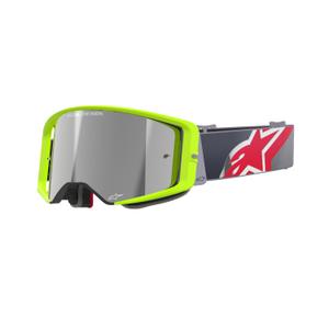 Motocross-Brille Alpinestars Supertech Corp fluo gelb-rot mit verspiegelten silbernen Gläsern