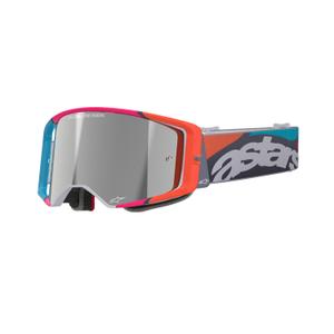 Motocross-Brille Alpinestars Supertech Stream grau-multicolor mit verspiegelten silbernen Gläsern