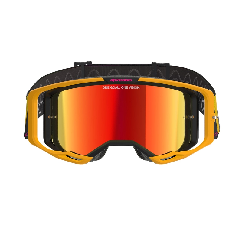 Alpinestars Vision 8 Corp Motocross-Brille gelb-rosa mit verspiegelten roten Gläsern