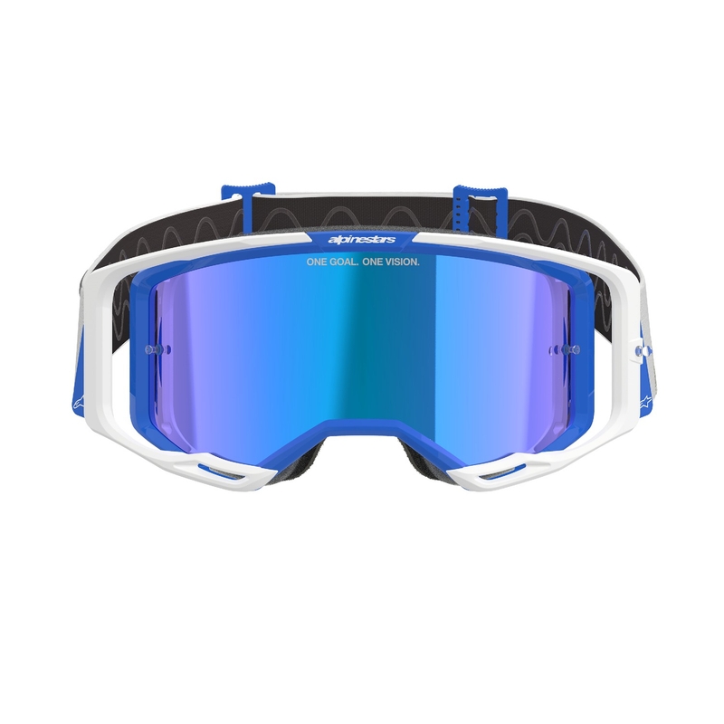 Alpinestars Vision 8 Corp Motocross-Brille blau-weiß mit verspiegelten blauen Gläsern
