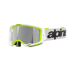 Alpinestars Vision 8 Wordmark Weiß-Fluo Gelbe Motocross-Brille mit verspiegelten silbernen Gläsern
