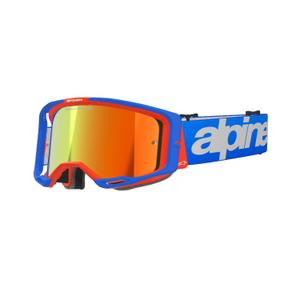 Motocross-Brille Alpinestars Vision 8 Wordmark blau-orange mit verspiegelten roten Gläsern