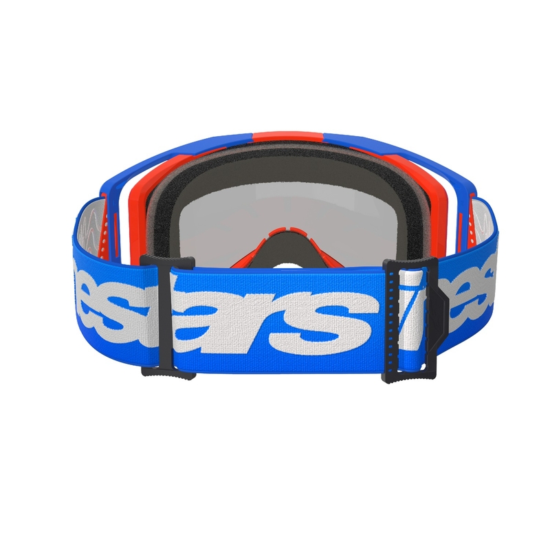 Motocross-Brille Alpinestars Vision 8 Wordmark blau-orange mit verspiegelten roten Gläsern