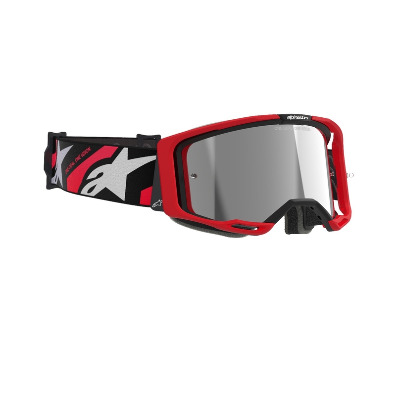 Alpinestars Vision 8 Luar rot-schwarze Motocross-Brille mit verspiegelter silberner Linse