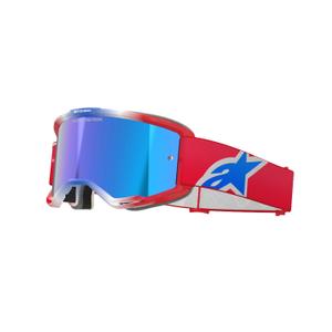 Alpinestars Vision 5 Corp Motocross-Brille Rot-Weiß-Blau mit verspiegelten blauen Gläsern