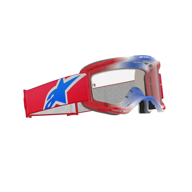 Alpinestars Vision 5 Corp Motocross-Brille rot-weiß-blau mit klaren Gläsern
