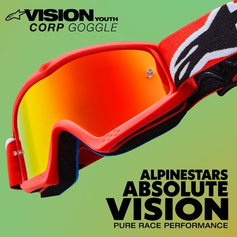 Alpinestars Vision Youth Corp Kinder-Motocross-Brille, Schwarz, mit verspiegelter silberner Linse