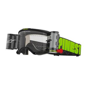 Motocross-Brille Alpinestars Vision 5 Hollow ROLL-OFF Wide Vision grau-fluogelb mit klarem Plexiglas