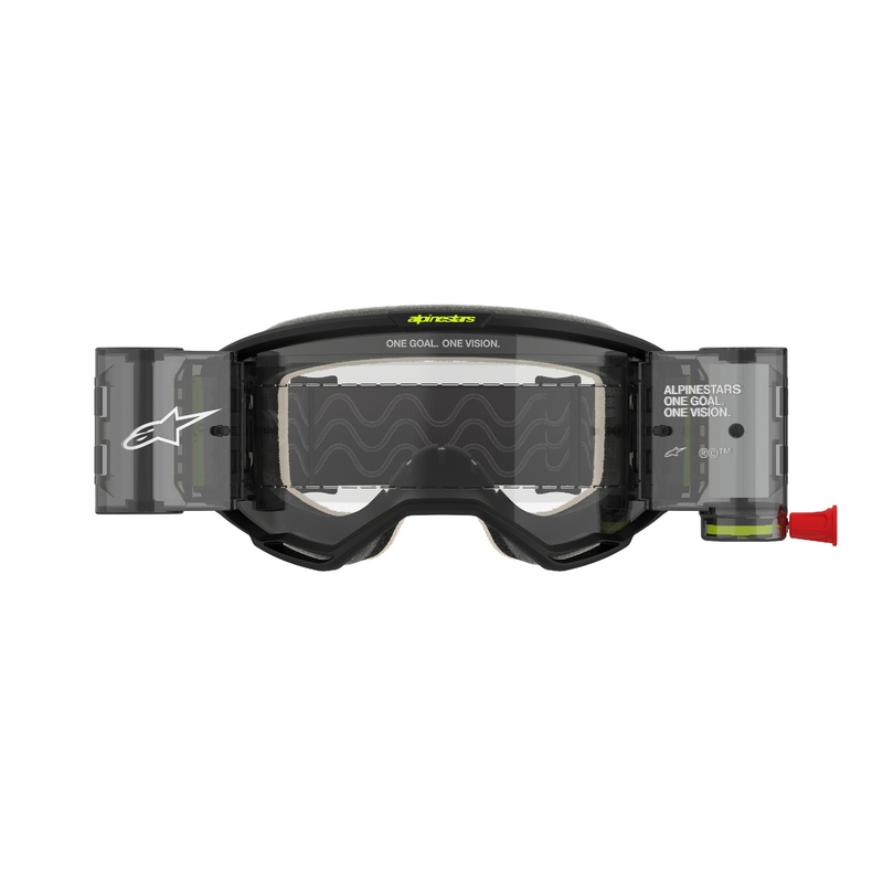 Motocross-Brille Alpinestars Vision 5 Hollow ROLL-OFF Wide Vision grau-fluogelb mit klarem Plexiglas