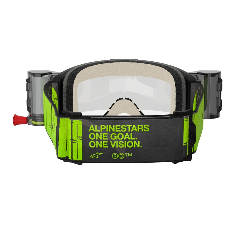 Motocross-Brille Alpinestars Vision 5 Hollow ROLL-OFF Wide Vision grau-fluogelb mit klarem Plexiglas