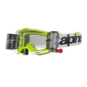 Motocross-Brille Alpinestars Vision 8 Wordmark ROLL-OFF Wide Vision weiß-fluo gelb mit klarer Linse
