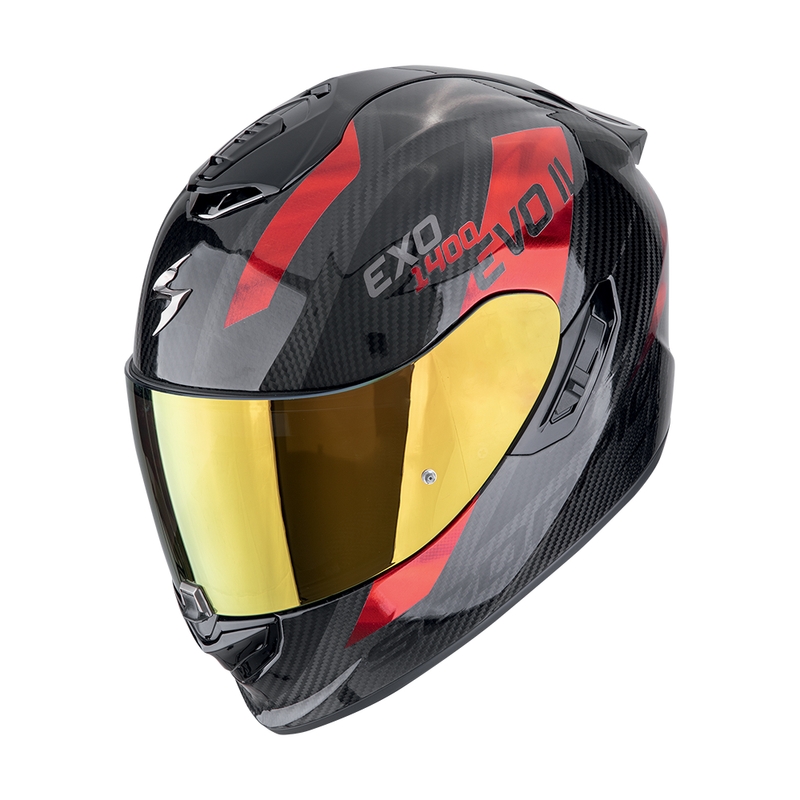 Integrierter Motorradhelm Scorpion EXO-1400 EVO II CARBON AIR PLATTED schwarz-rot Ausverkauf