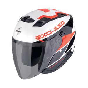 Offener Motorradhelm SCORPION EXO-230 BAND weiß-schwarz-rot